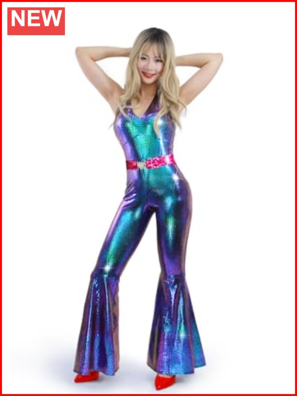 Sparkle Flare Jumpsuit Disco Costume for Women - 70s 80s Prom Party Halloween